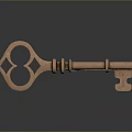 Antique Bronze Key With Ornate Head And Metal Texture On Dark Background With Reflection