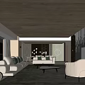 Modern Living Room Interior With Beige Sofa Coffee Table Green Rug And Large Windows
