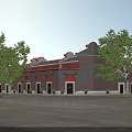 Traditional Ancient Architecture With Red Brick Walls Curved Roof And Green Trees Surrounding