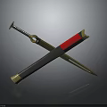 Crossed Swords With Red And Metallic Handles On Dark Background Surface 3d model