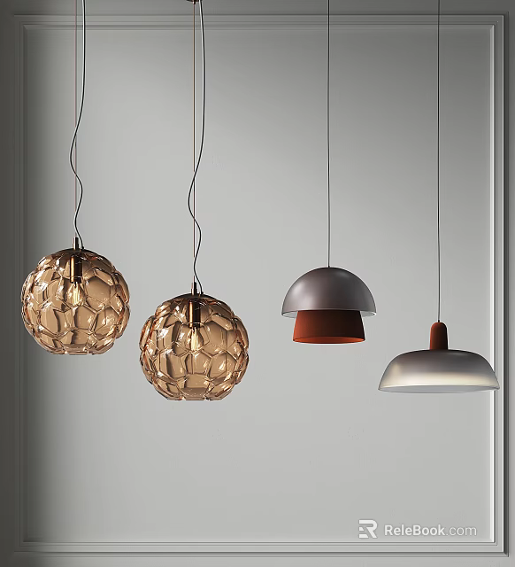 Modern Pendant Lights Featuring Textured Gold Spherical And Gray Dome Red Base Designs 3d model