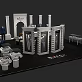 Luxury Men's Suits Exhibition With Mannequins Display Cabinets Tables And Columns