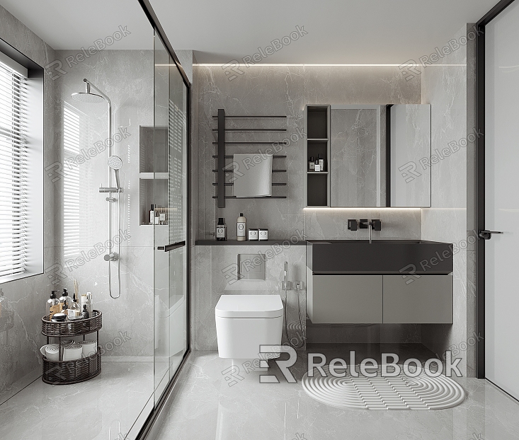 Modern Bathroom Shower Room Toilet Washbasin Shower Partition model