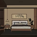 Natural Bedroom Interior Design With Wooden Bed Nightstands Table Lamp And Bamboo Art