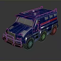 Blue Armored Tank With Six Wheels Roof Equipment And Red Stripe Design