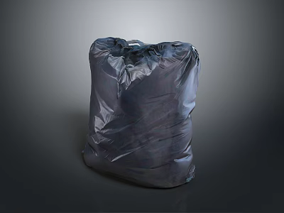 Full Black Trash Bag With Drawstring Closure On Dark Background 3d model
