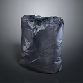 Full Black Trash Bag With Drawstring Closure On Dark Background 3d model