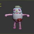 White Furry Cartoon Character Creature With Red Hat Red Box Belt And Outstretched Arms