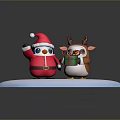 Cartoon Penguin In Santa Costume And Reindeer Antler Character With Green Gift Box