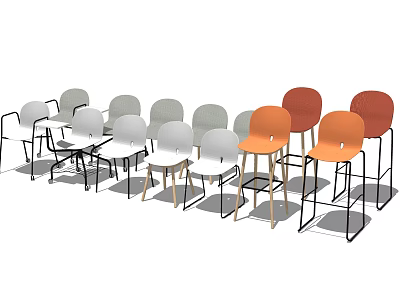 Diverse Leisure Chairs Collection Featuring Gray White Orange Red Hues and Wooden Metal Legs 3d model
