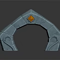 Ornate Stone Arch Structure Featuring Central Orange Gem And Decorative Carvings