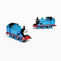 Two Blue Toy Train Models With Black Chimney Red Front And Wheels 3d model