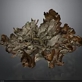 Textured Organic Organ Structure With Hair Like Fibers And Brown Gray Tones