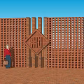 Red Brick Feature Wall With Hollow Design And Diamond Pattern Against Blue Sky 3d model