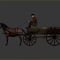 Old Fashioned Wooden Horse Drawn Wagon With Man Driving Loaded Cargo