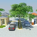 Entrance Gate Featuring Gatehouse Barrier Green Trees Black Car On Paved Ground