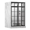 Modern Shower Sauna Enclosure With Black Frame Glass Door And White Tiled Walls