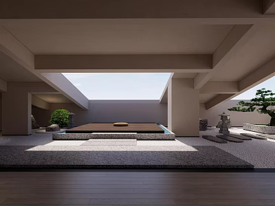 Minimalist Villa Balcony Design With Open Sky And Zen Garden Elements 3d model