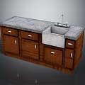 Wooden Kitchen Cabinets With Gray Countertop Sink And Faucet Design