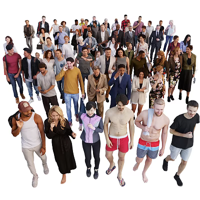 Diverse Group of People in Casual Outfits and Different Styles Walking Together 3d model
