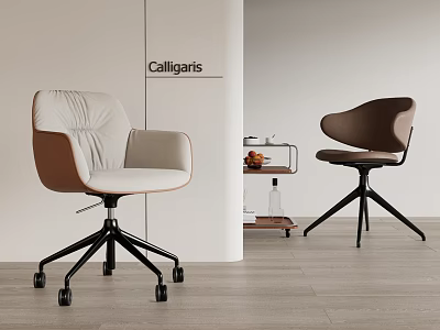 Calligaris Modern Design Office Chairs In White And Brown With Swivel Wheels For Office Space 3d model