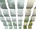 Elegant White And Green Ceiling Drapery With Layered Hanging Design And Soft Fabric