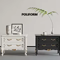 Poliform White And Black Nightstands With Gold Handles Vase Cup Plant Artwork