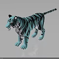 Turquoise Tiger Character With Black Stripes In 3D Stylized Render Design