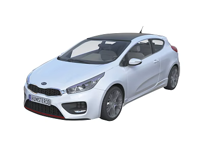 White Kia Sporty Hatchback Car With Black Roof Alloy Wheels And Front Fascia 3d model