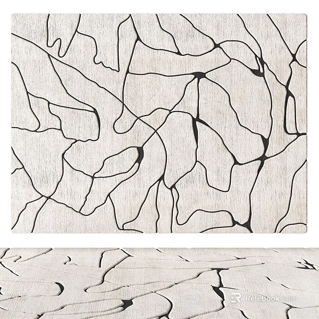 Modern Abstract Black And White Square Rug With Intricate Line Pattern Design 3d model 