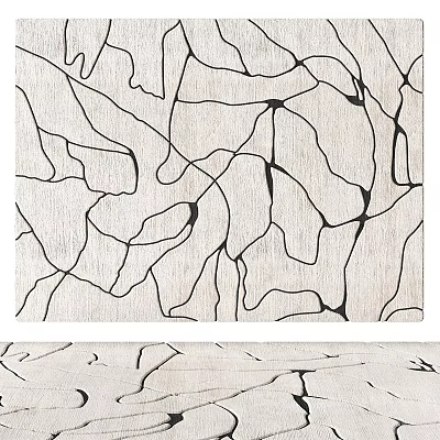 Modern Abstract Black And White Square Rug With Intricate Line Pattern Design 3d model