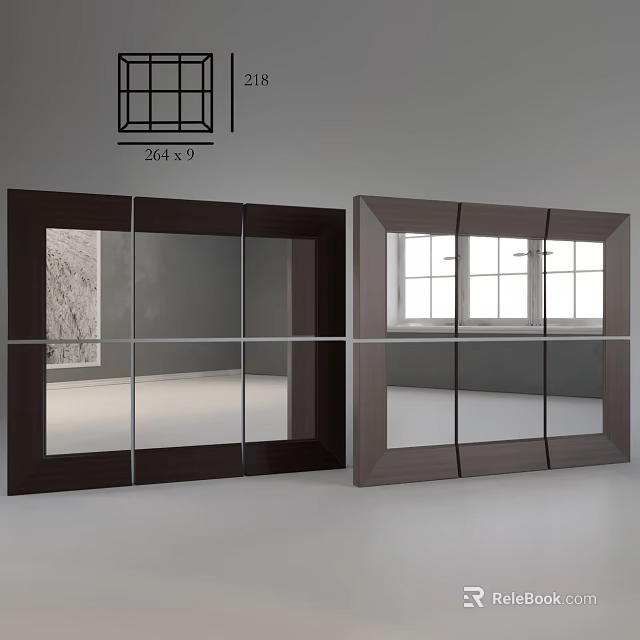 Modern Paneled Wall Mirrors With Dark And Light Brown Frames For Home Decor 3d model