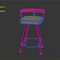 Modern Bar Stool With Orange Red Backrest Beige Seat Cushion And Black Metal Frame