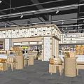 Modern Supermarket Grocery Store Interior With Bakery Bread Displays Shelves And Wooden Tables