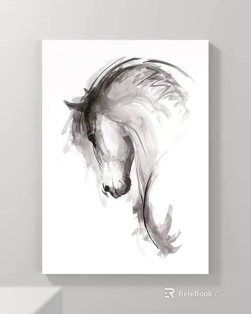 Animal Painting Of Horse Head In Black And White Ink Wash Style 3d model 