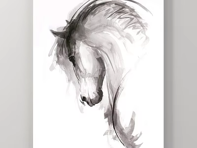 Animal Painting Of Horse Head In Black And White Ink Wash Style 3d model