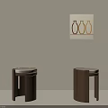 Stylish Minimalist Walnut Wood Upholstered Round Stools For Warm Neutral Tone Home Interior Decor