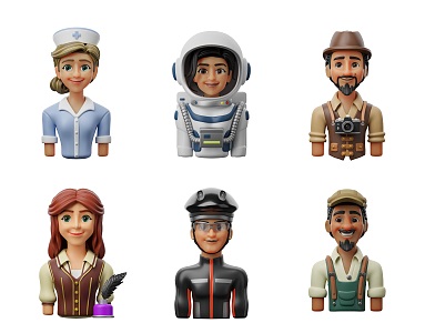 Cartoon Professional Character Head Nurse Astronaut Head Photographer Author Character Athlete Farmer Cartoon Character Cartoon Character Ornaments Handset 3d model