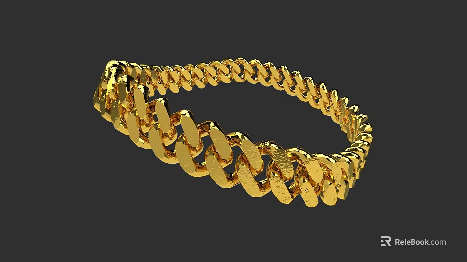 Shiny Gold Chain Bracelet With Interlocking Links For Elegant Jewelry Accessory 3d model 