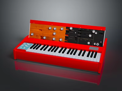 Red Electronic Synthesizer With Black White Keys And Control Knobs 3d model