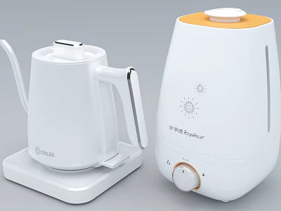 White Donlim Electric Kettle And Modern Humidifier With Orange Lid Knob Control Daily Electrical Appliances 3d model