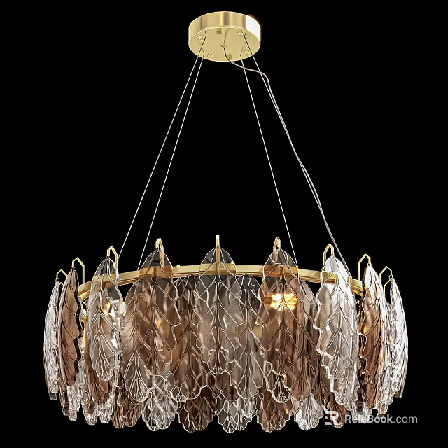 Elegant Modern Chandelier With Gold Frame And Patterned Glass Pieces 3d model