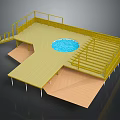 Cartoon Scene of Wooden Platform with Round Pool and Yellow Railings