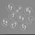 Stylish Wall Decor With Circular Footprints And Paw Prints On Dark Blue Background