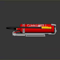 Red Fire Extinguisher With Black Hose Yellow Nozzle And Safety Label