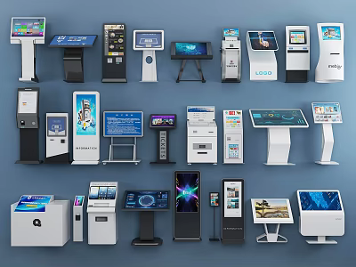 Public Facilities Featuring Diverse Self Service Kiosks And Interactive Touchscreen Devices 3d model