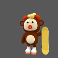 Cartoon Monkey Character With Red And Yellow Hat White Belly Holding Yellow Skateboard