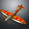 Orange Propeller Passenger Airplane Featuring Red Stars on Wings and Vintage Design