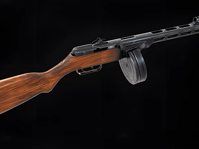 Vintage Rifle with Wooden Stock and Drum Magazine Detailed Retro Design and Black Body 3d model