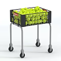 Black Wheeled Tennis Ball Cart Filled With Green Tennis Balls For Sports Training Equipment Storage